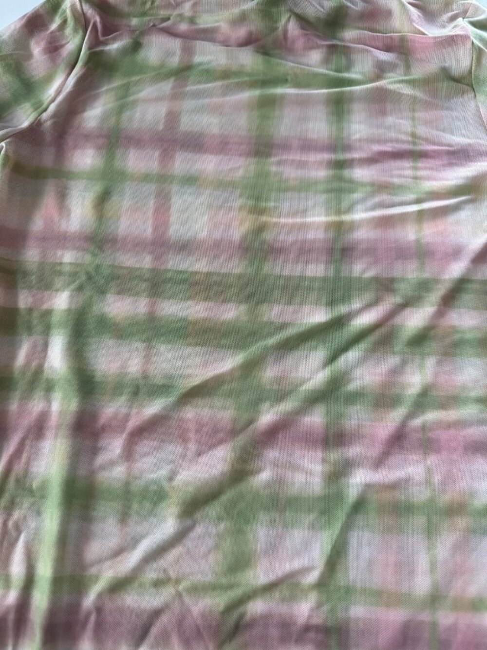 Pilcro Green and Pink Plaid Sheer Mock Neck Top - Picture 7 of 10